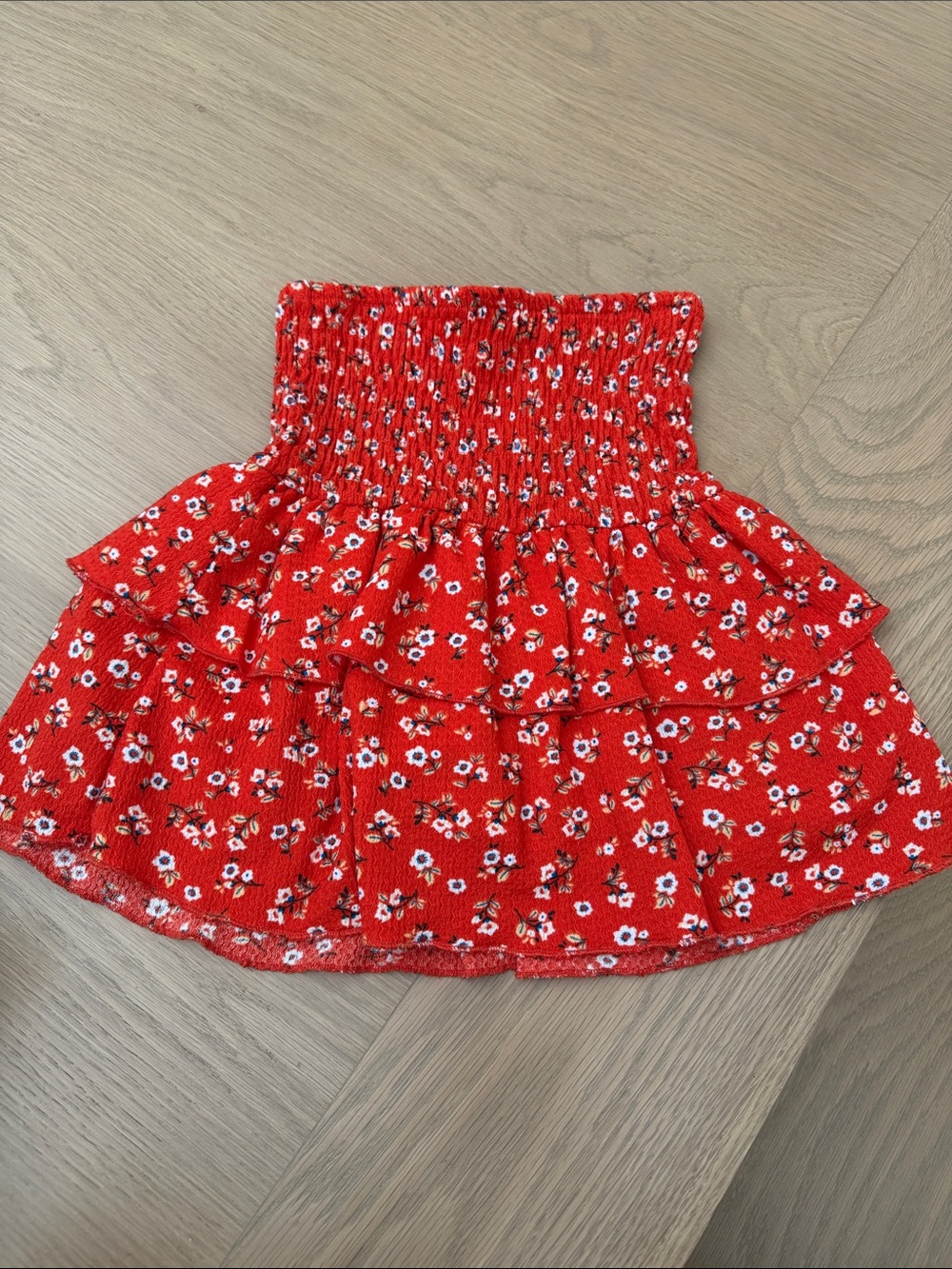 Zara Red Floral Smocked Tiered Mini Skirt